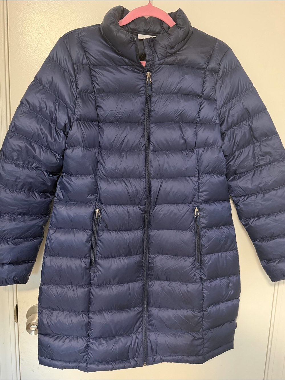 Charter Club  Packable Navy Blue Down Puffer Coat Hooded Jacket Women’s Size L